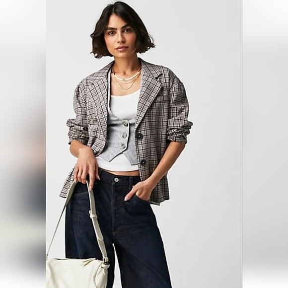We The Free Jackets & Blazers - NWOT Free People Women's Cali Plaid Relaxed Blazer Size S